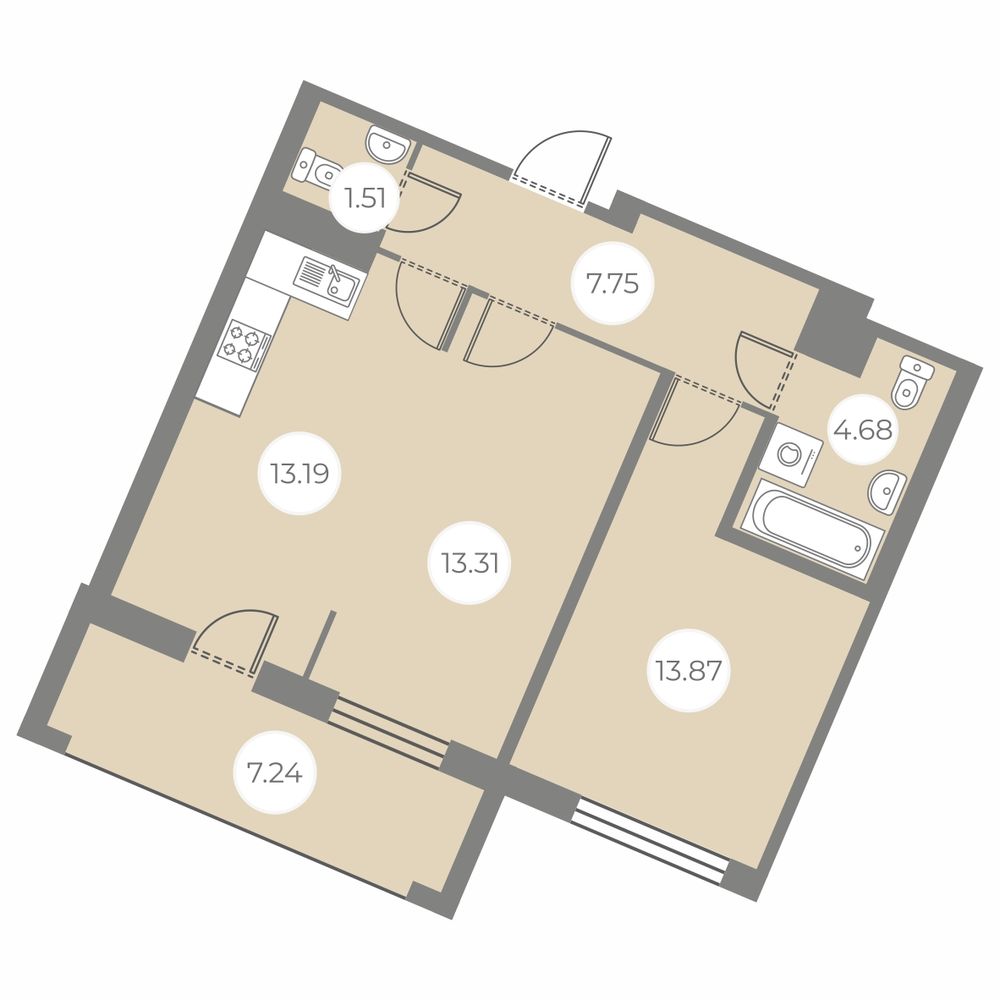 2 комн. квартира, 57.9 м², 3 этаж 