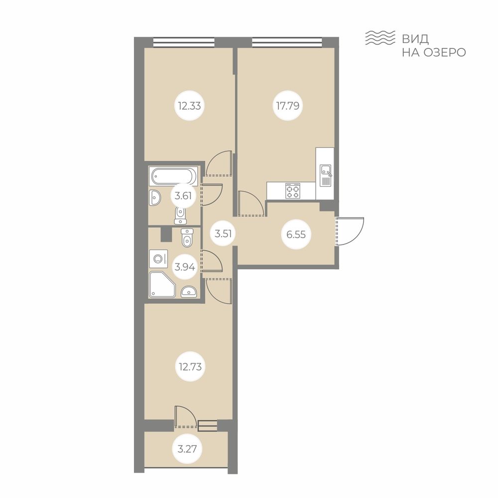 2 комн. квартира, 62.1 м², 1 этаж 