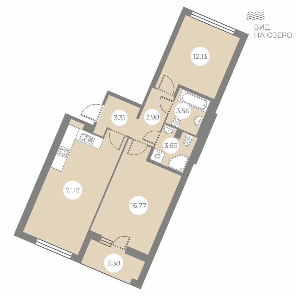 2 комн. квартира, 66.2 м², 1 этаж 