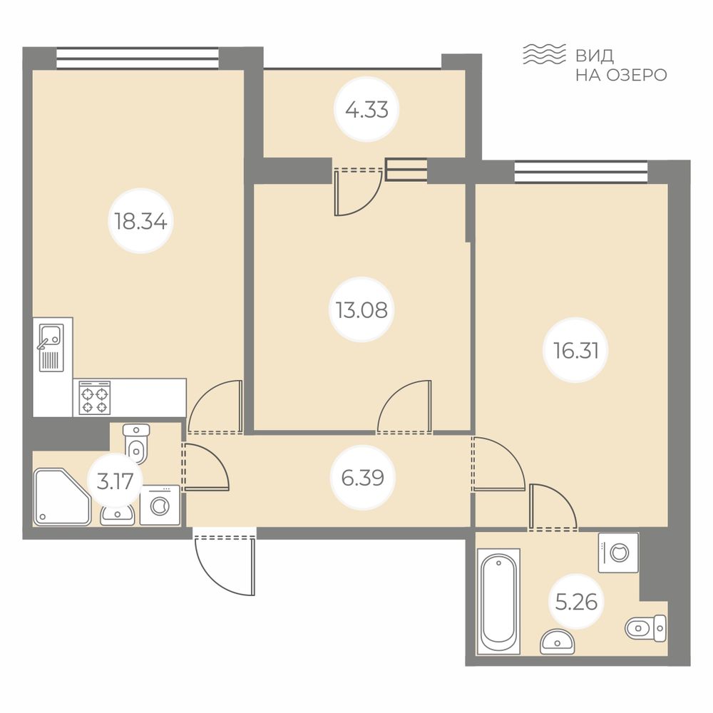 2 комн. квартира, 64.7 м², 2 этаж 