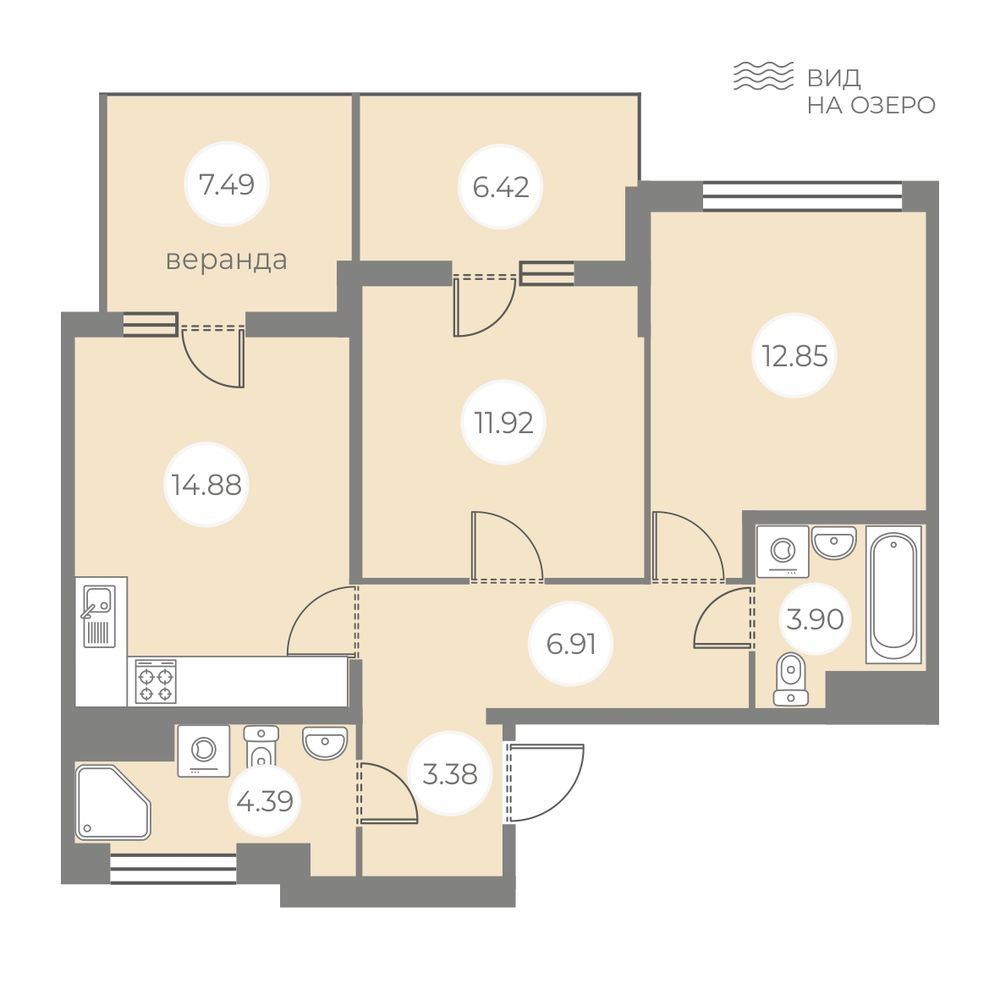 2 комн. квартира, 67.7 м², 7 этаж 