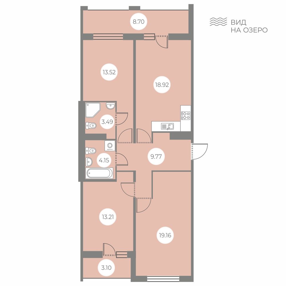 3 комн. квартира, 88.1 м², 5 этаж 