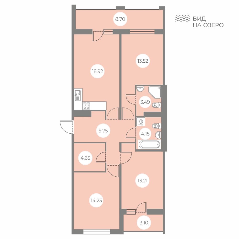 3 комн. квартира, 87.8 м², 6 этаж 