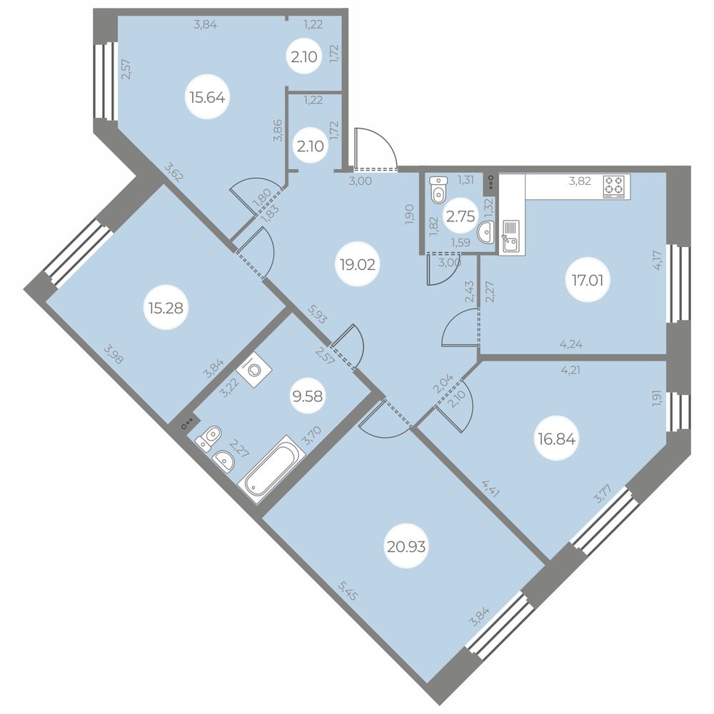 4 комн. квартира, 121.2 м², 2 этаж 