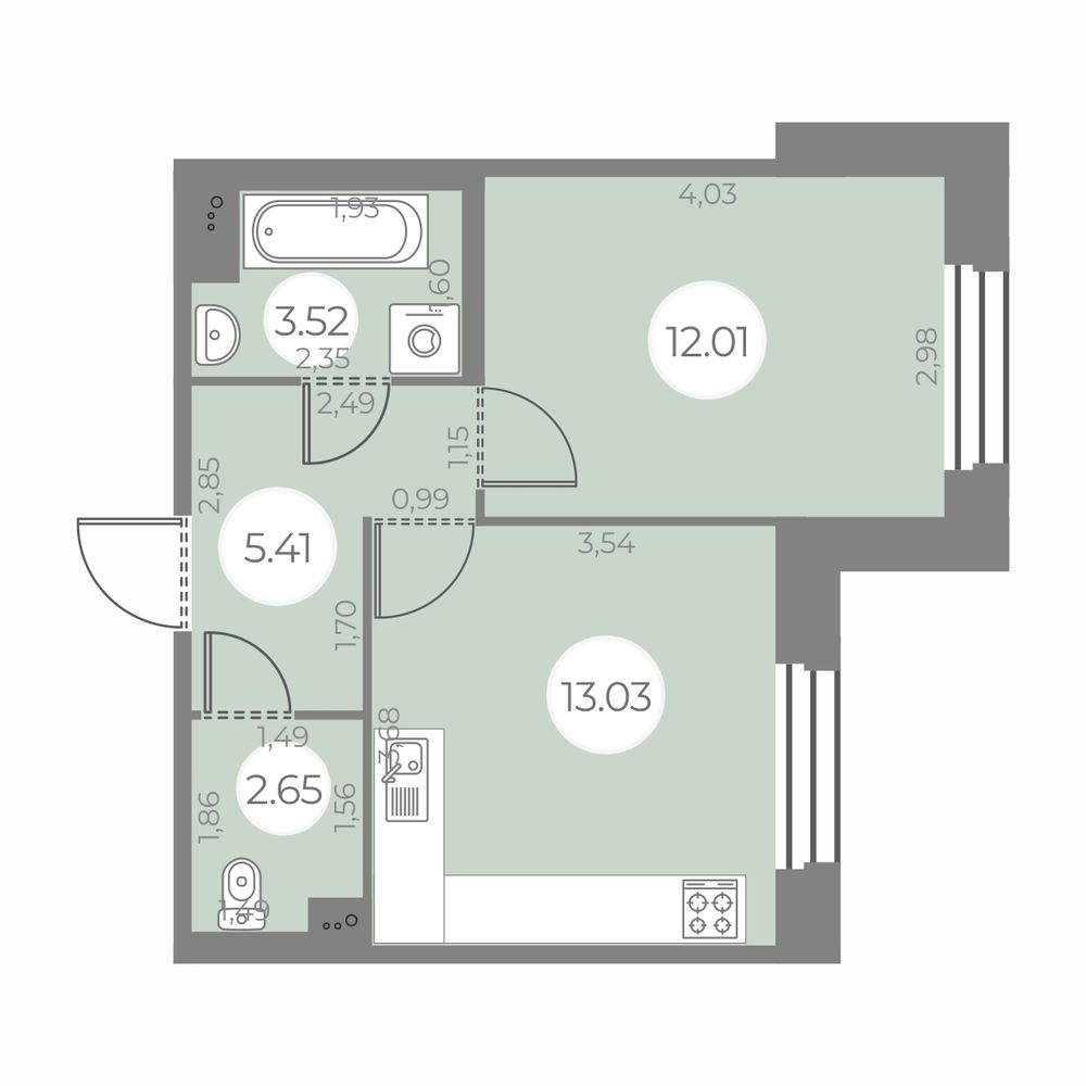 1 комн. квартира, 36.6 м², 2 этаж 