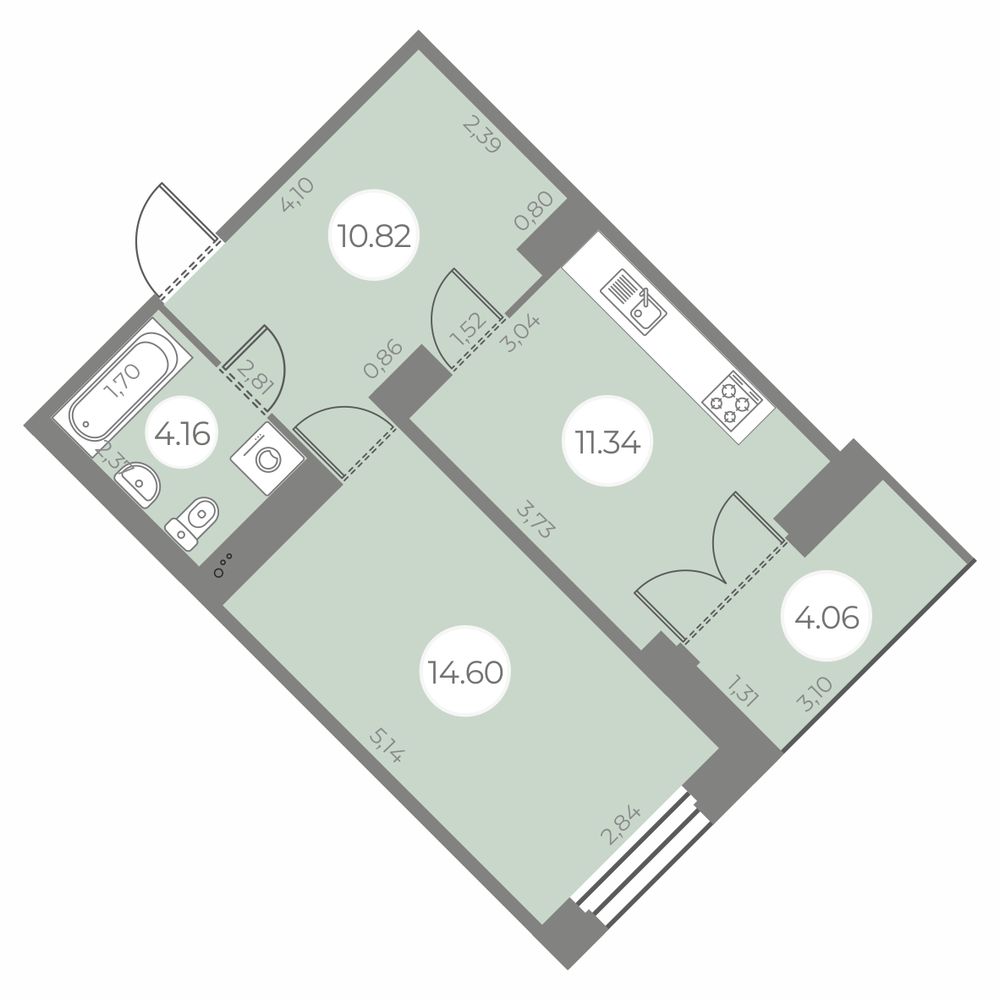 1 комн. квартира, 43 м², 15 этаж 