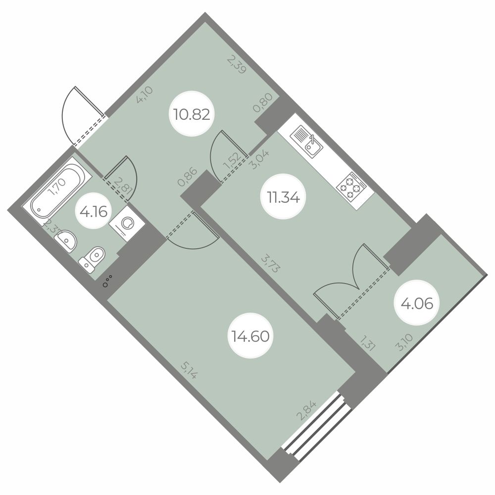 1 комн. квартира, 43 м², 16 этаж 