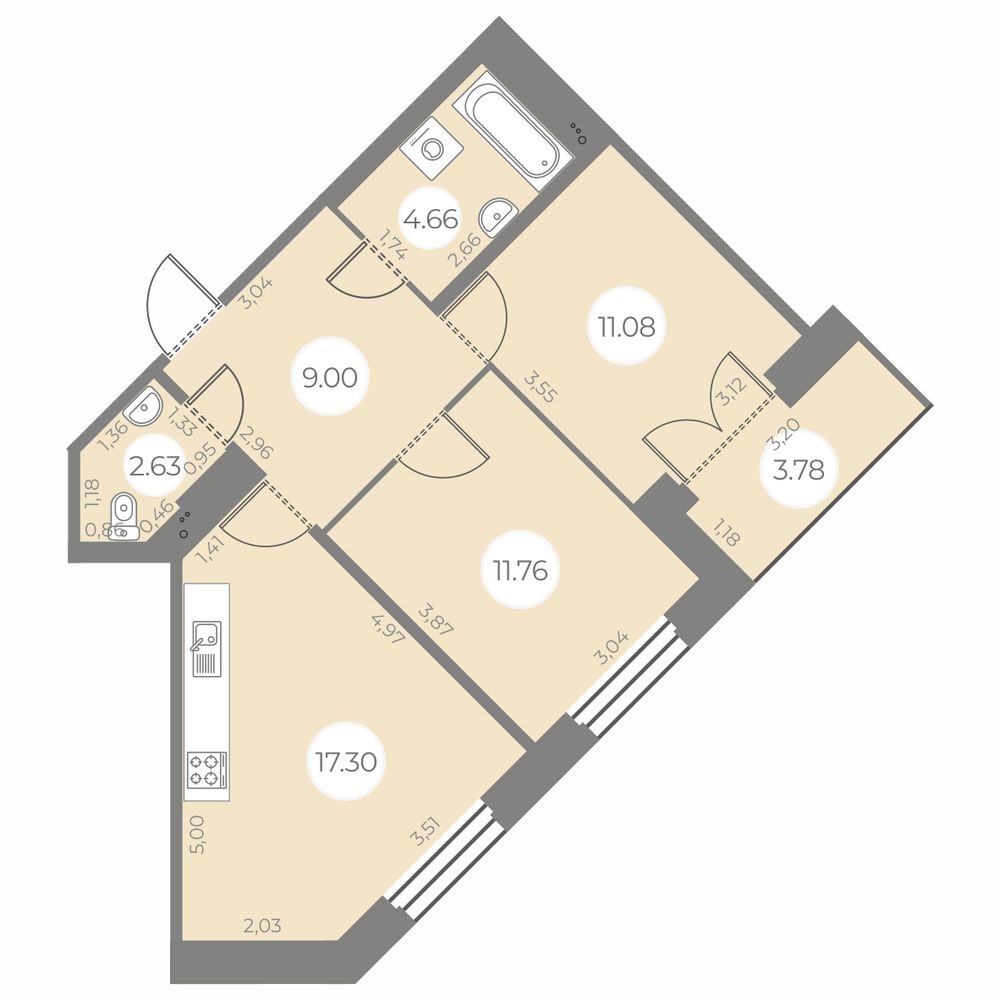 2 комн. квартира, 58.3 м², 8 этаж 