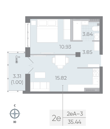 студия, 35.4 м², 7 этаж 