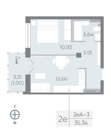 студия, 35.3 м², 8 этаж 