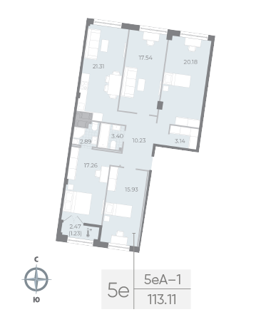 3 комн. квартира, 116.8 м², 5 этаж 