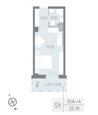 студия, 25.4 м², 8 этаж 