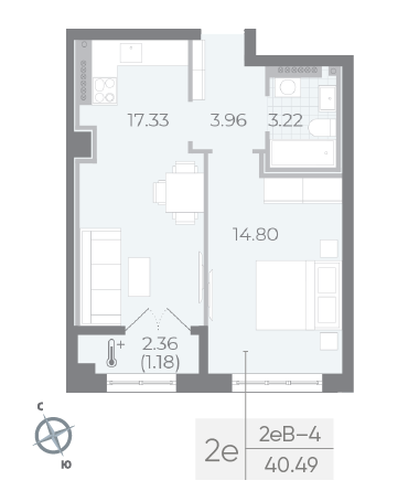студия, 40.7 м², 6 этаж 