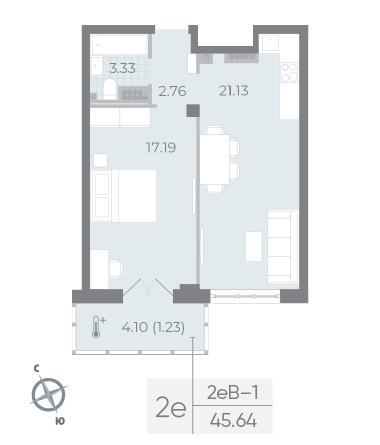 студия, 46.4 м², 5 этаж 