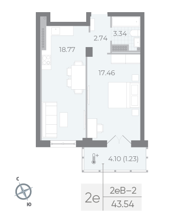 студия, 44.1 м², 8 этаж 
