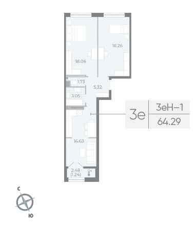 1 комн. квартира, 65.3 м², 7 этаж 