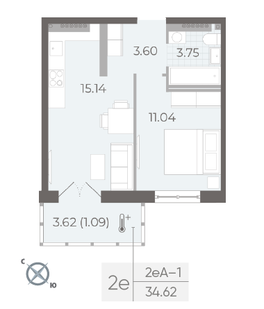 студия, 34.8 м², 7 этаж 