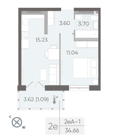 студия, 34.7 м², 8 этаж 