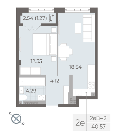 студия, 40.6 м², 7 этаж 