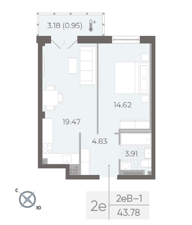 студия, 44.1 м², 7 этаж 