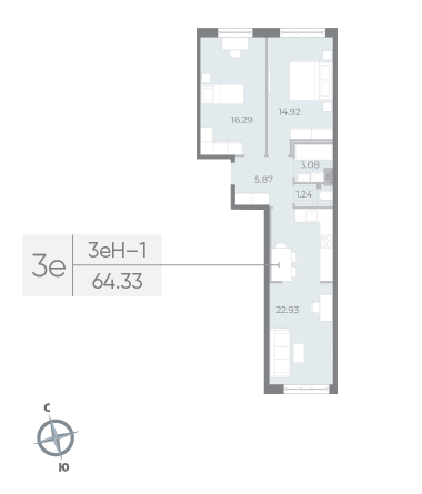 1 комн. квартира, 65 м², 4 этаж 