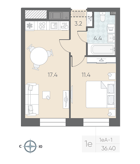 студия, 36.4 м², 10 этаж 