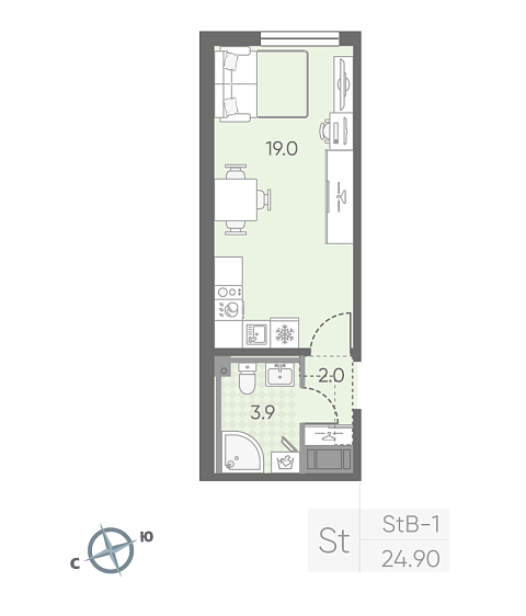 студия, 24.9 м², 18 этаж 
