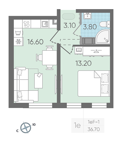студия, 36.7 м², 18 этаж 