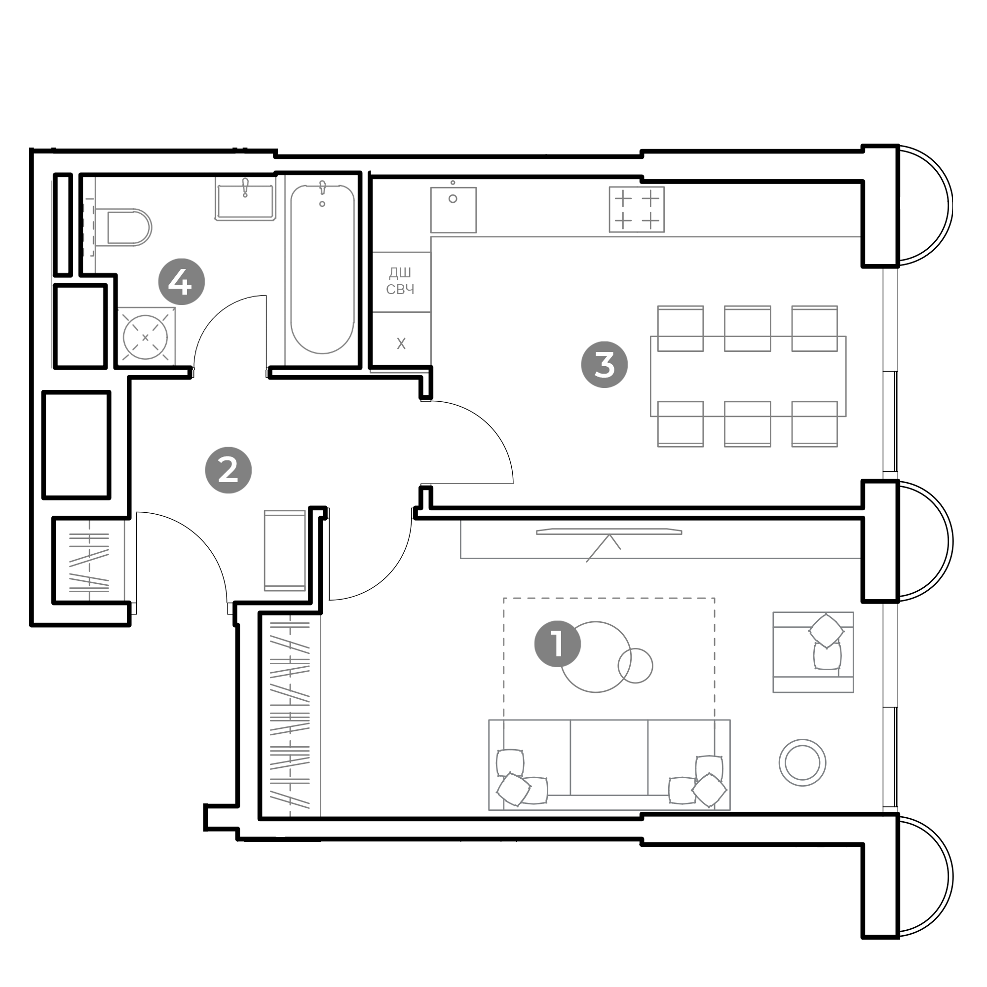 1 комн. квартира, 44.8 м², 3 этаж 