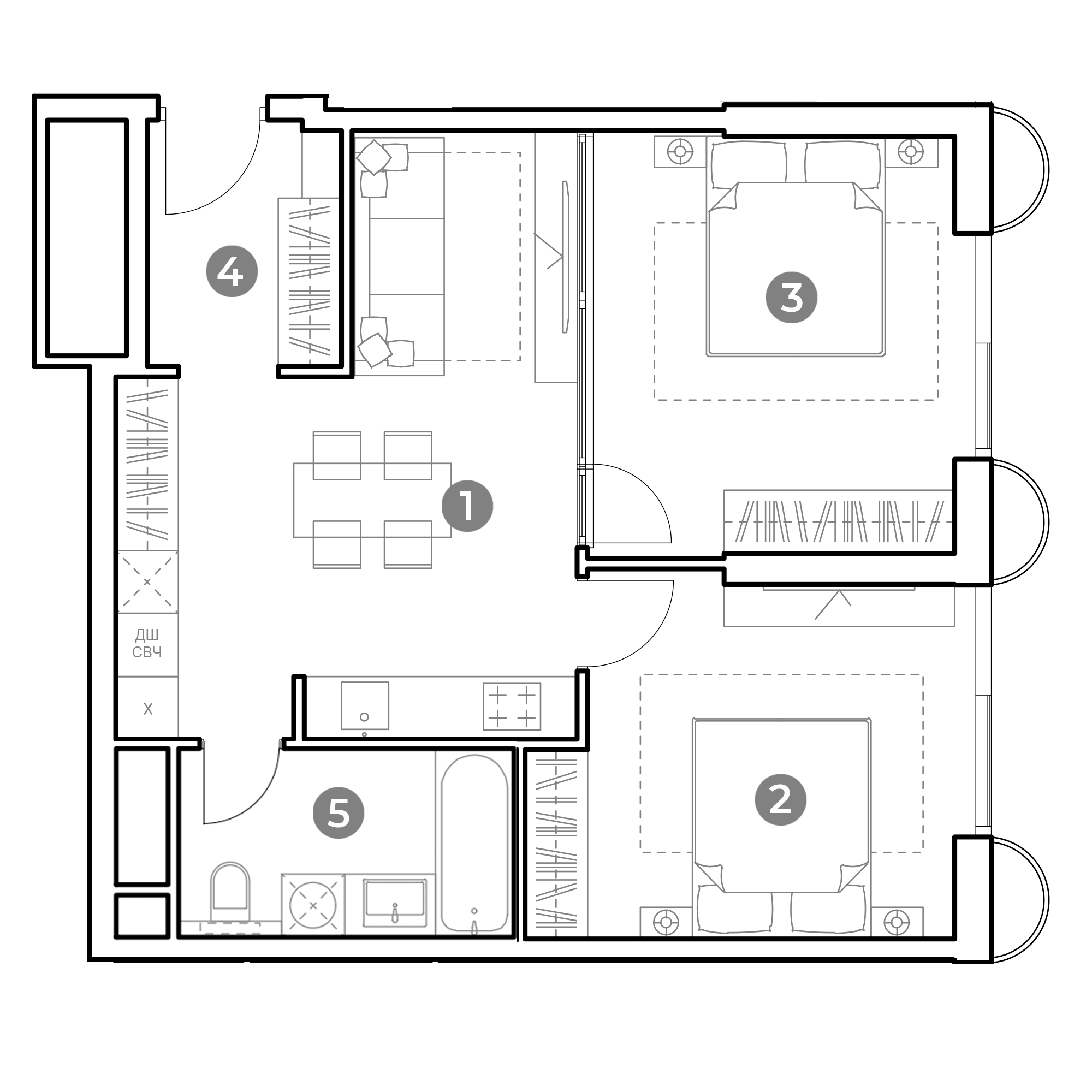 3 комн. квартира, 58.9 м², 23 этаж 