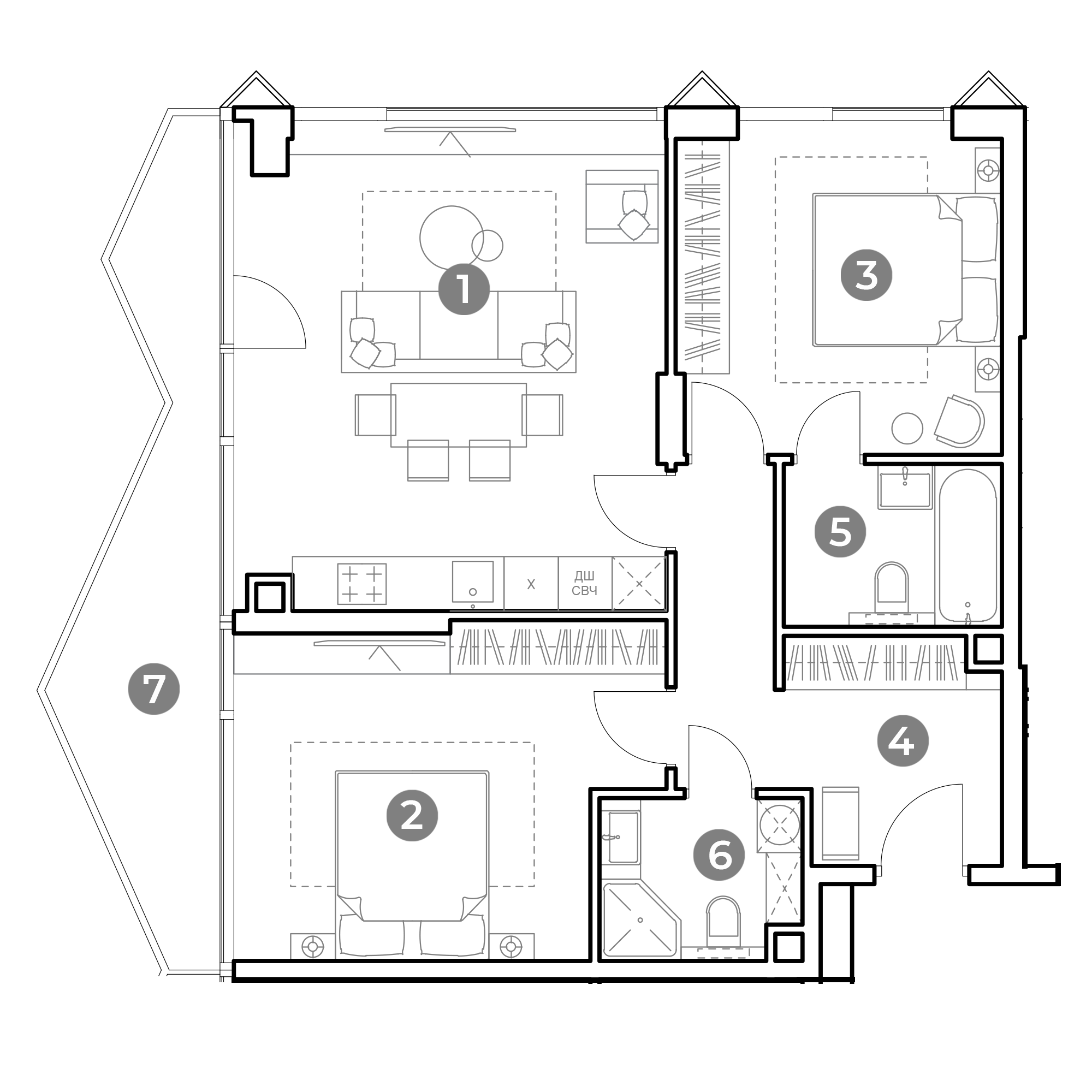 3 комн. квартира, 81.9 м², 15 этаж 