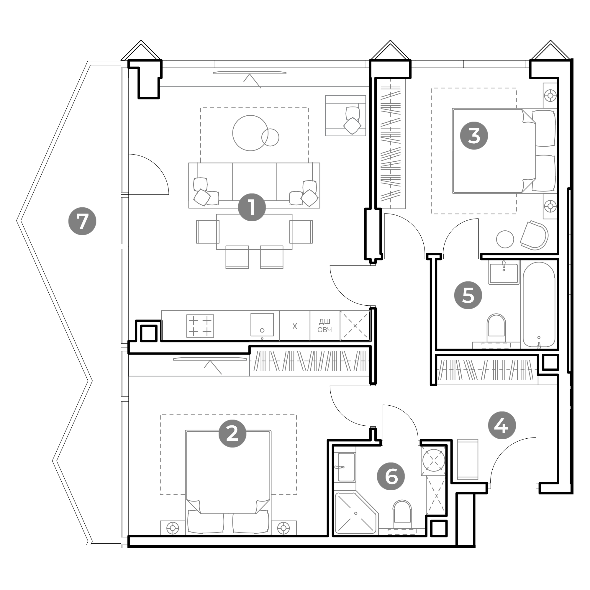 3 комн. квартира, 84.7 м², 19 этаж 