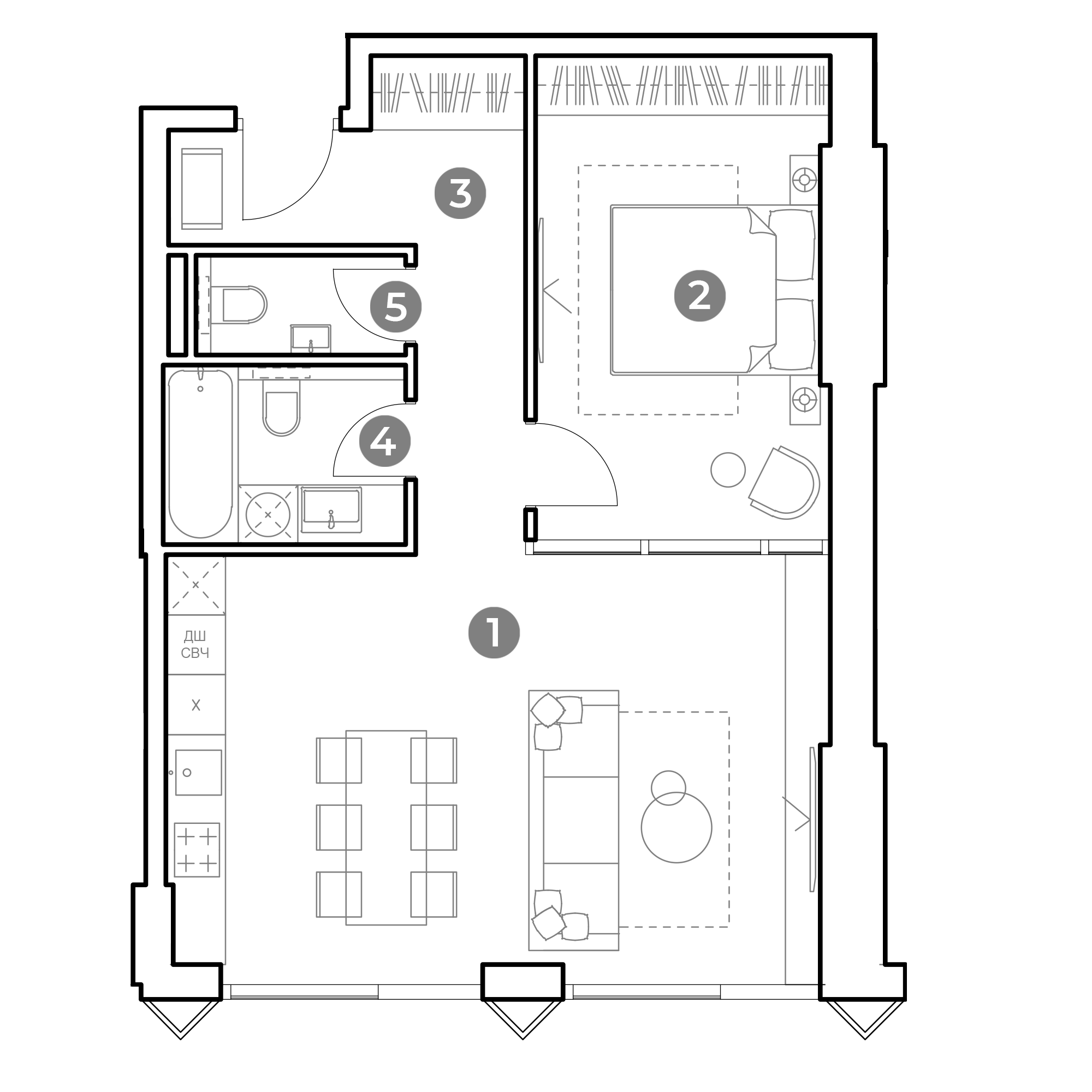 2 комн. квартира, 58.4 м², 19 этаж 