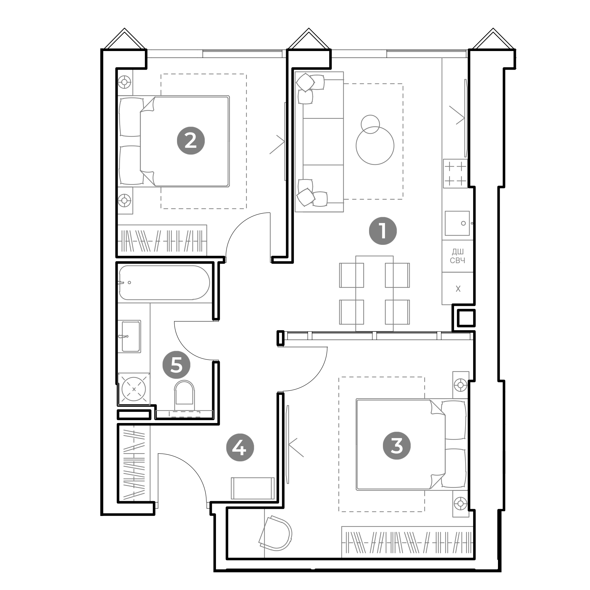 3 комн. квартира, 57.7 м², 24 этаж 