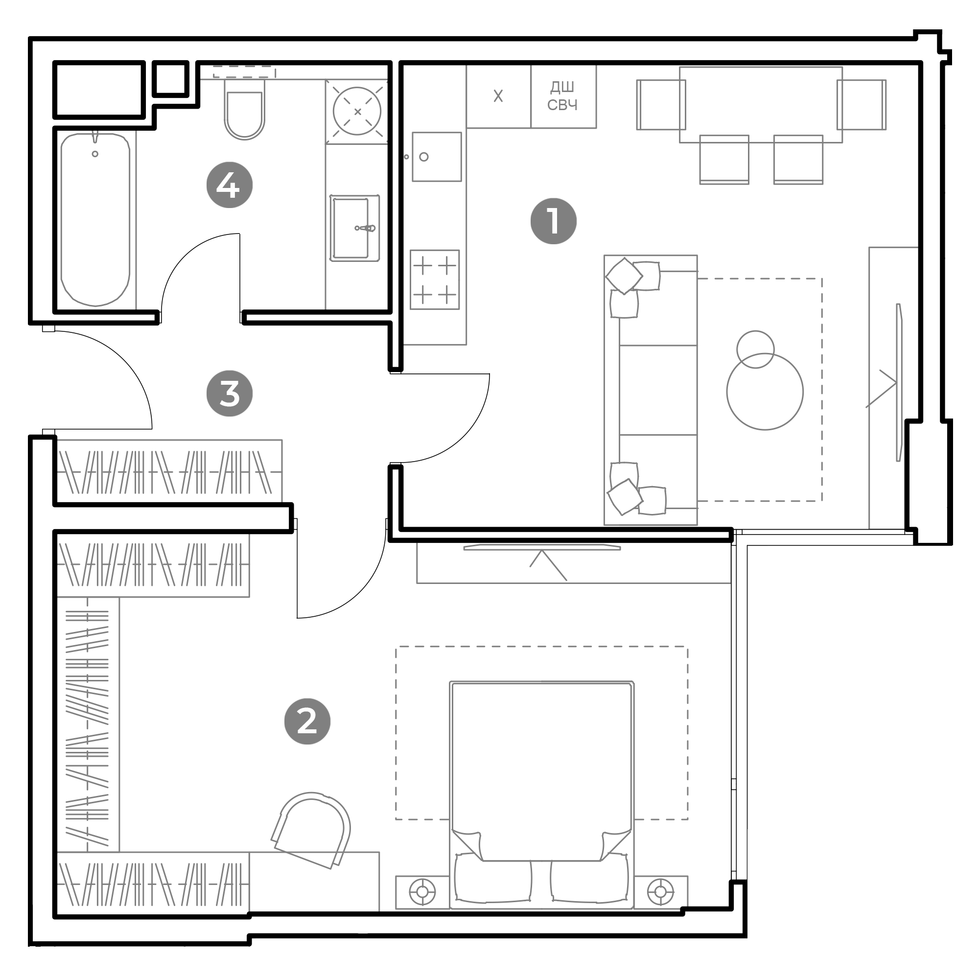 2 комн. квартира, 54 м², 24 этаж 