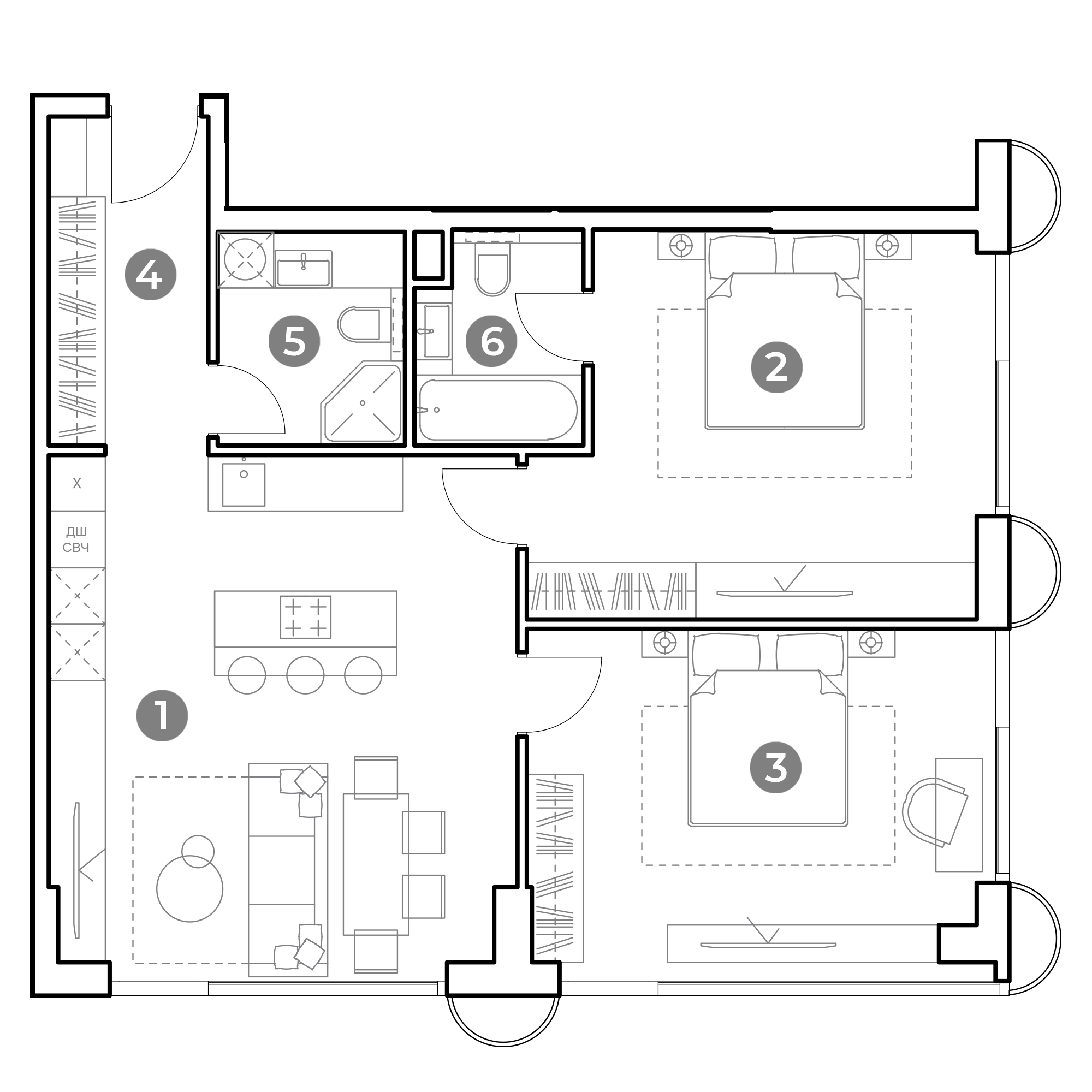 3 комн. квартира, 78.8 м², 6 этаж 