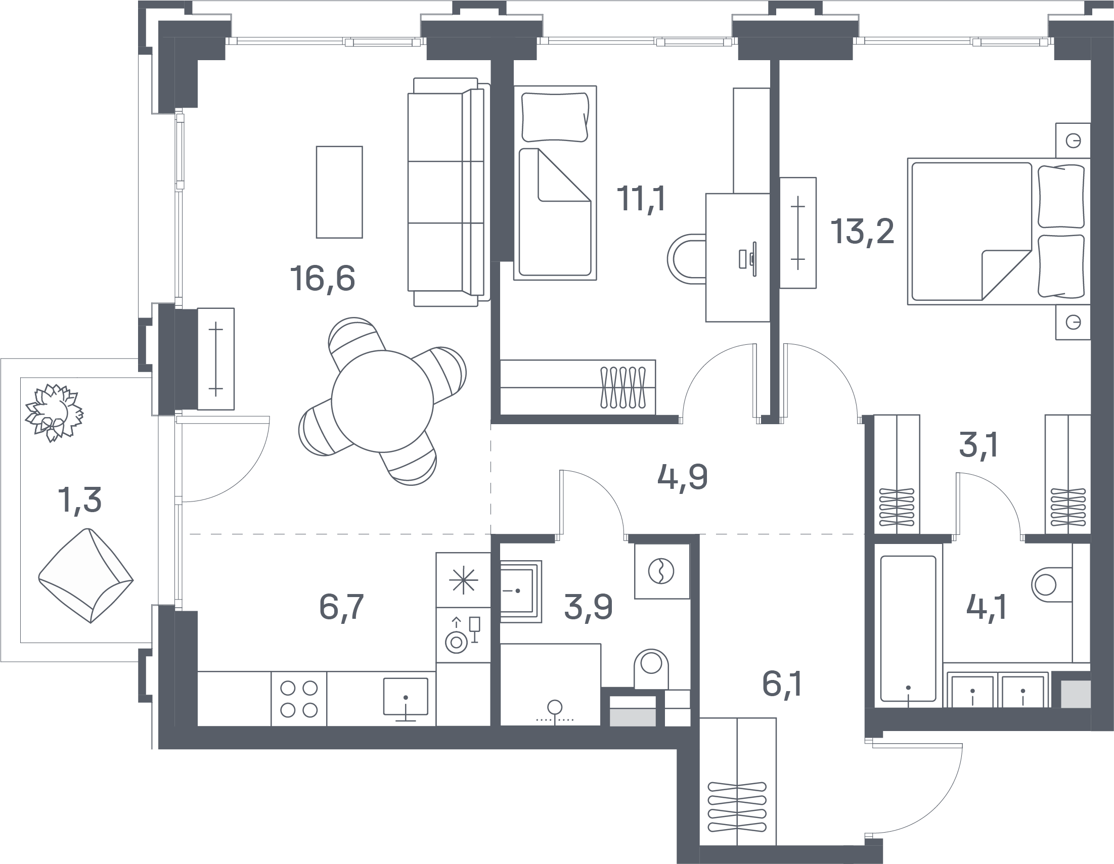 2 комн. квартира, 71 м², 9 этаж 