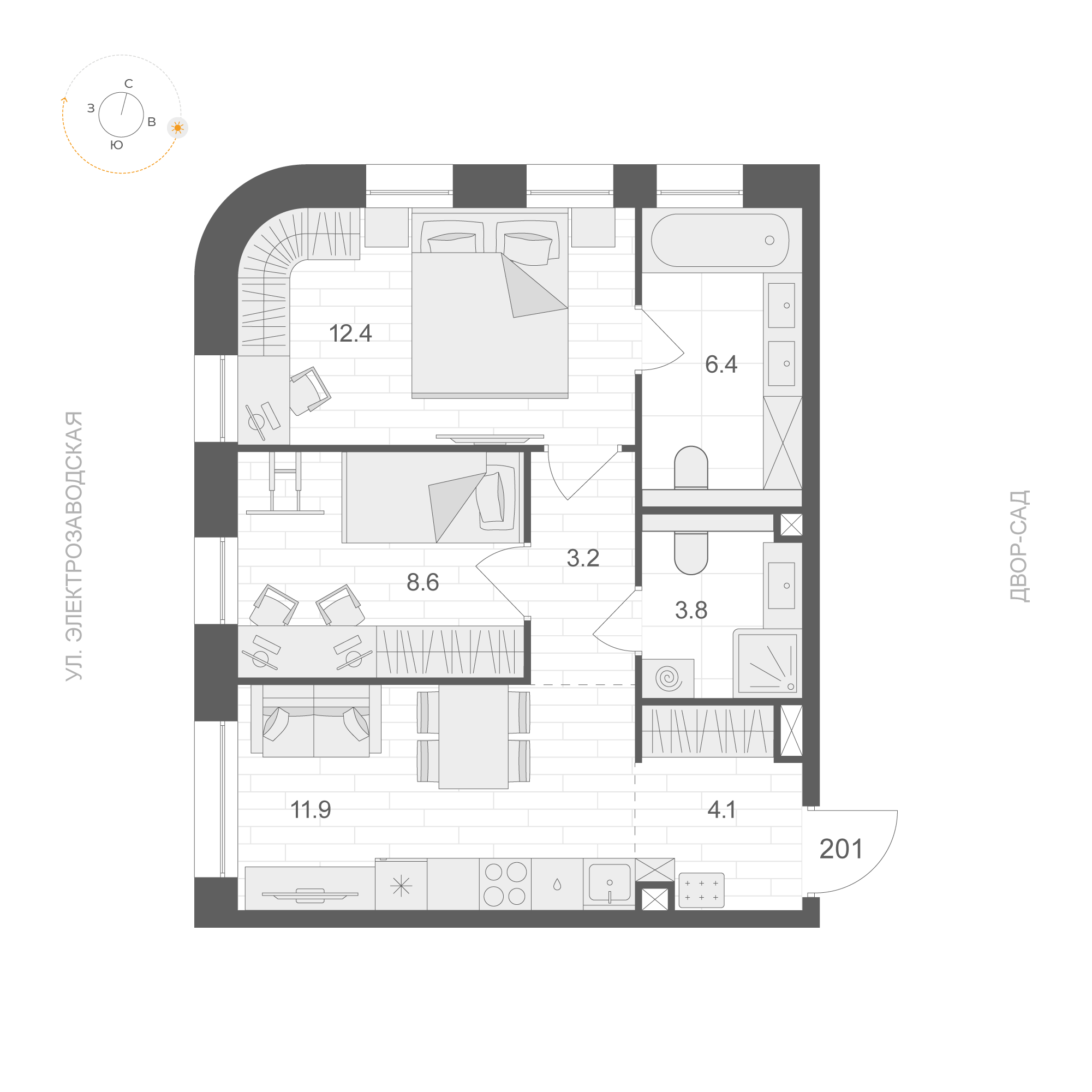 2 комн. квартира, 50.4 м², 2 этаж 
