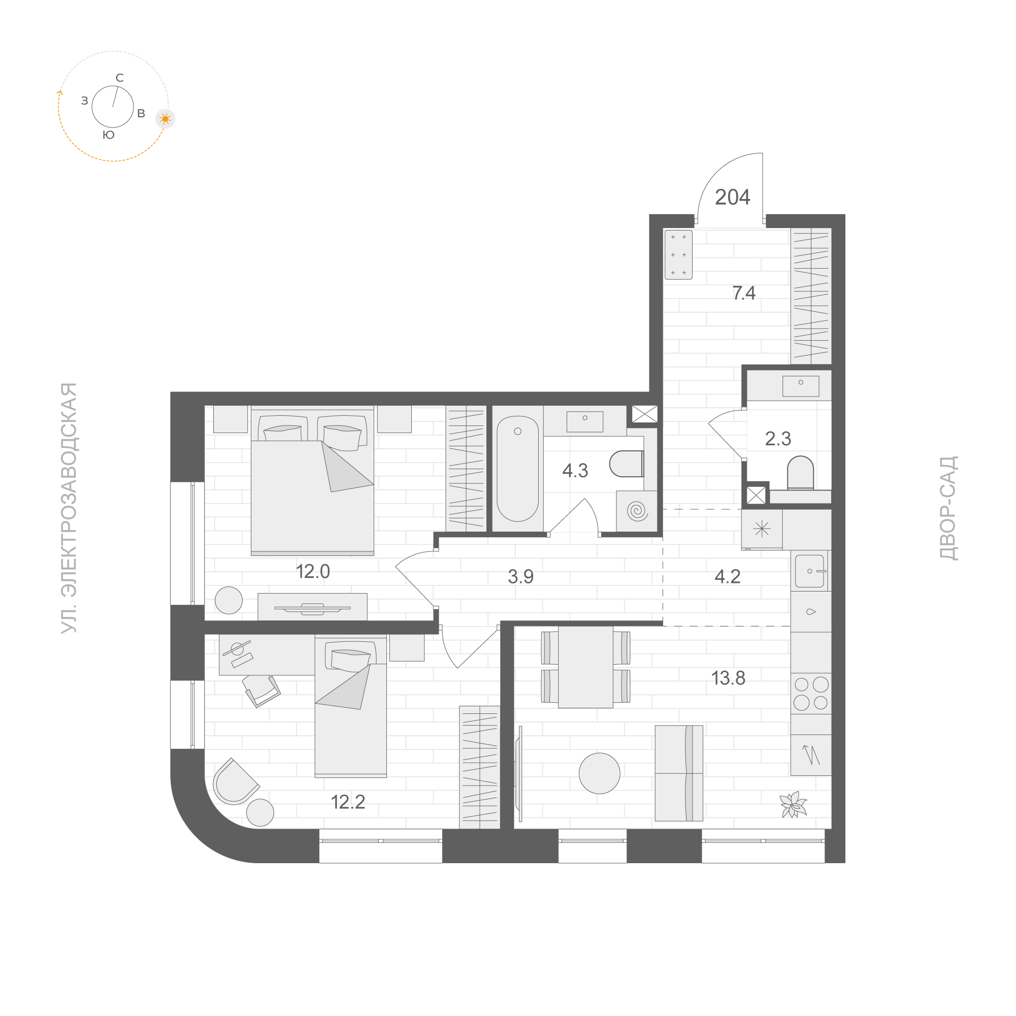 2 комн. квартира, 60.1 м², 2 этаж 