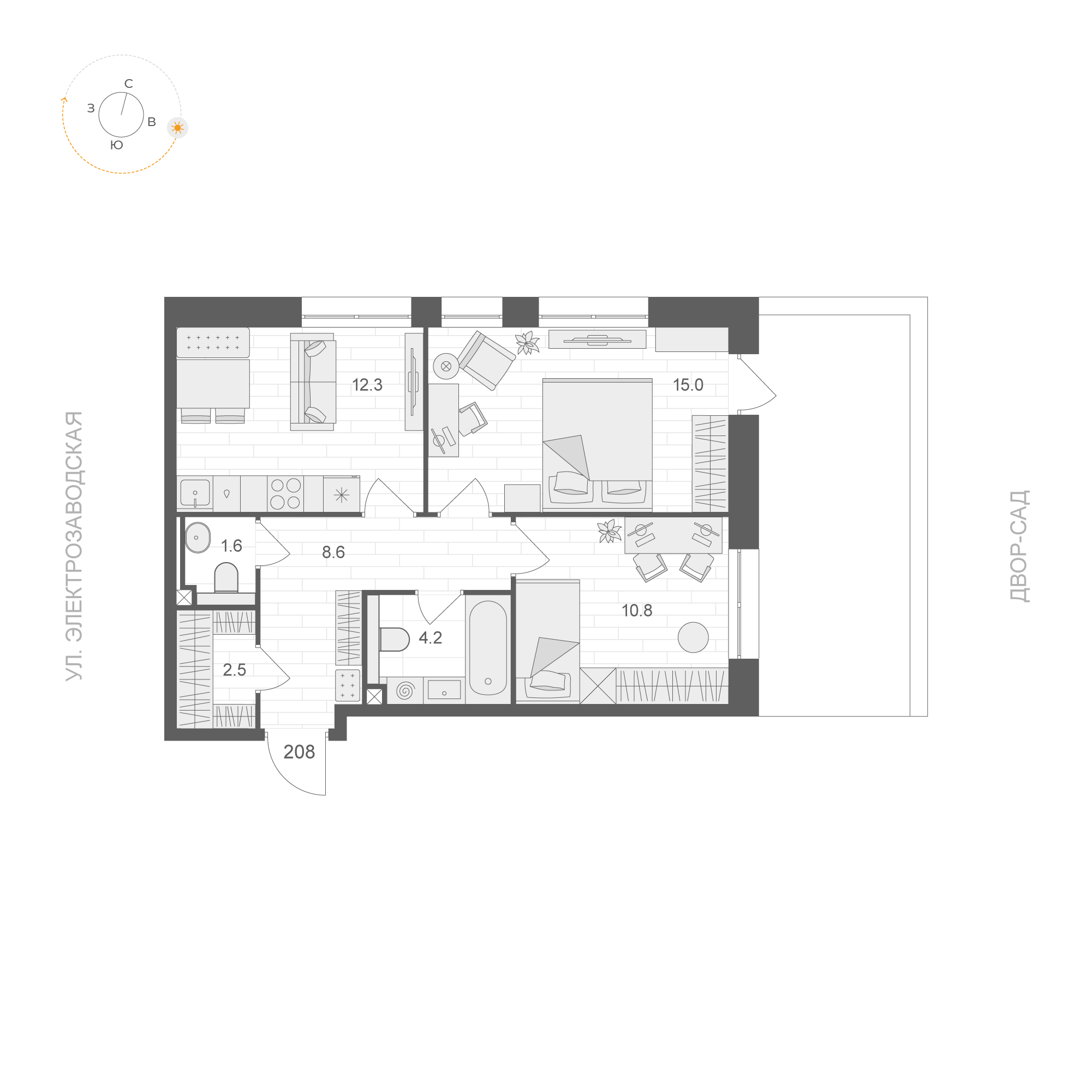 2 комн. квартира, 55 м², 2 этаж 