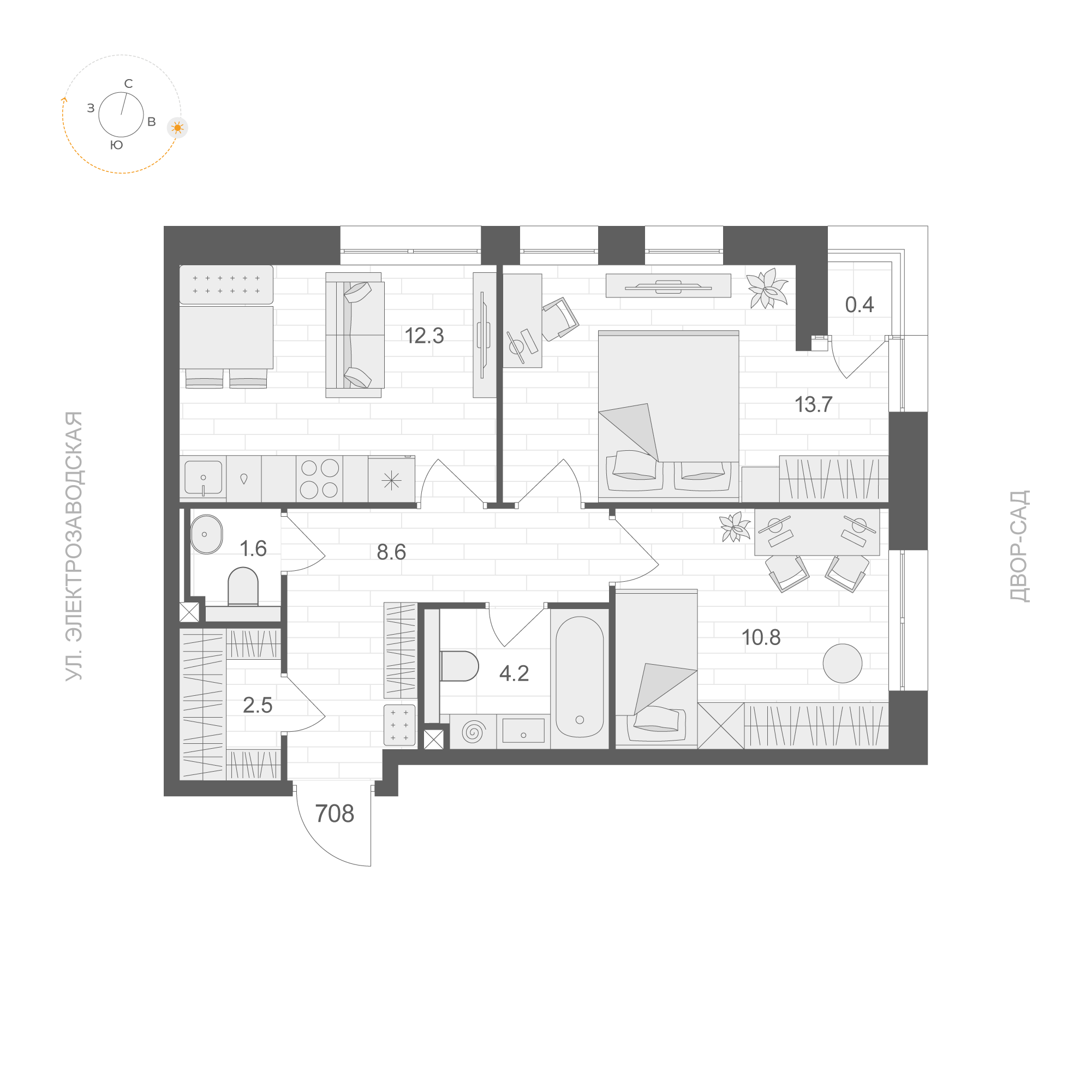 2 комн. квартира, 53.9 м², 7 этаж 