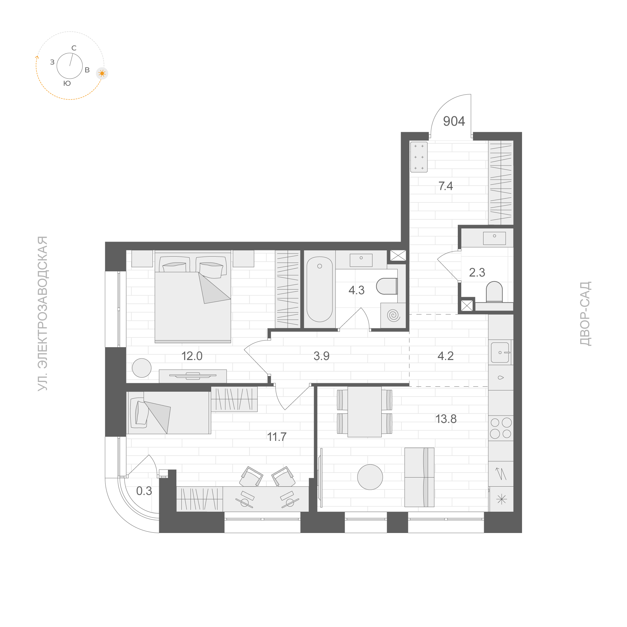 2 комн. квартира, 59.8 м², 9 этаж 