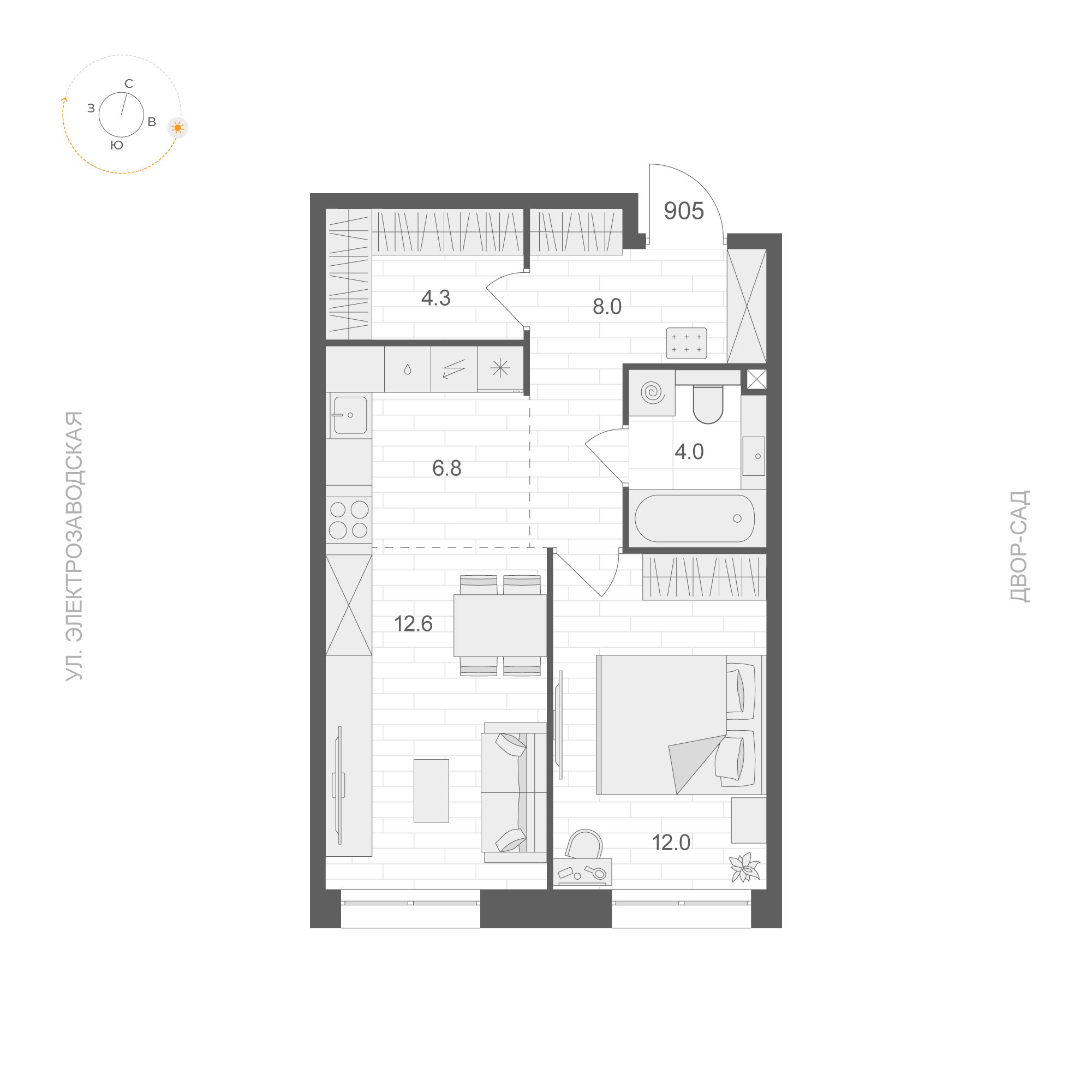 1 комн. квартира, 47.7 м², 9 этаж 