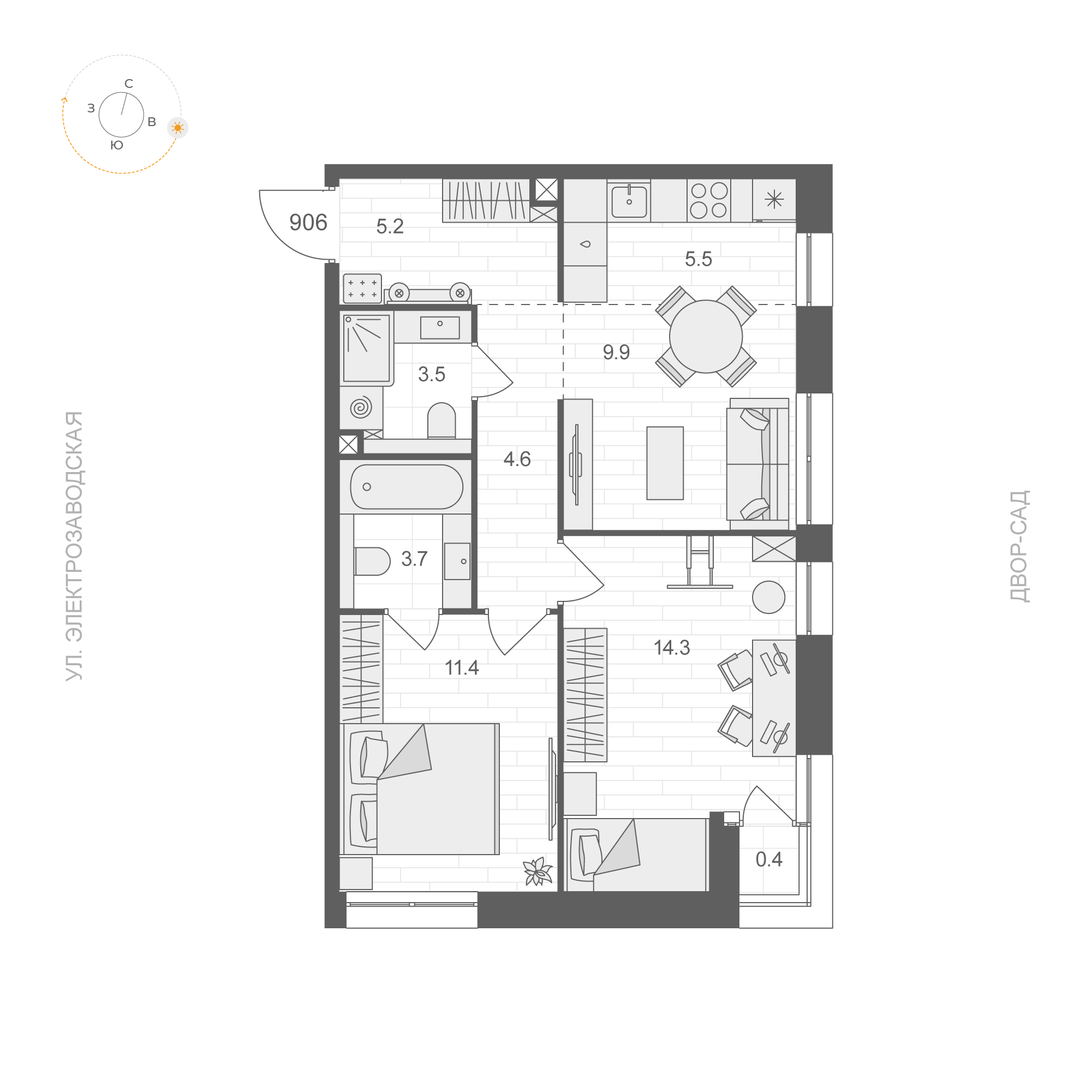 2 комн. квартира, 58.3 м², 9 этаж 