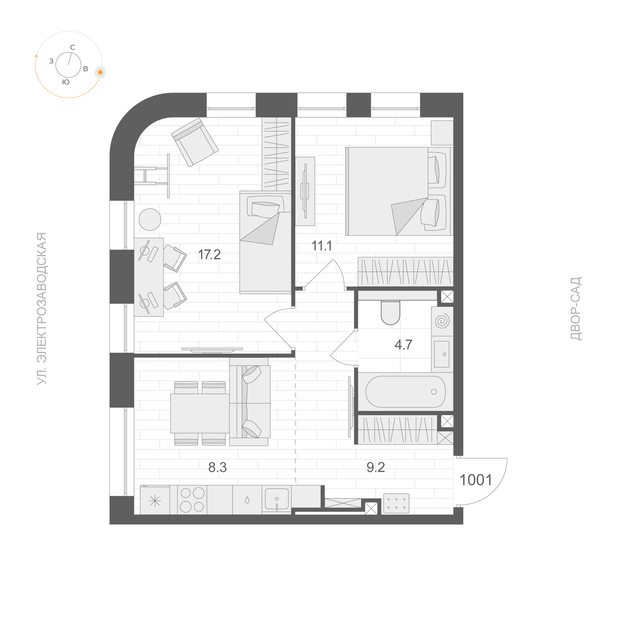 2 комн. квартира, 50.5 м², 10 этаж 
