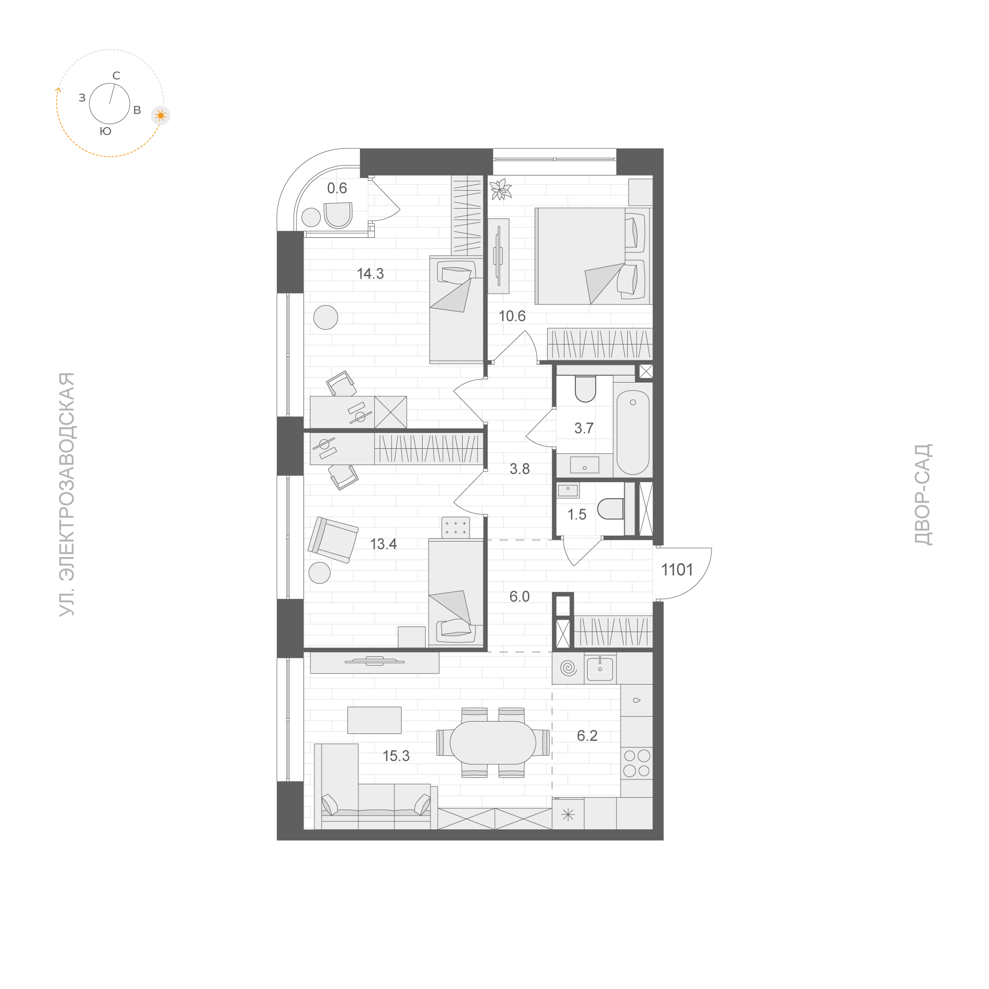 3 комн. квартира, 75.1 м², 11 этаж 