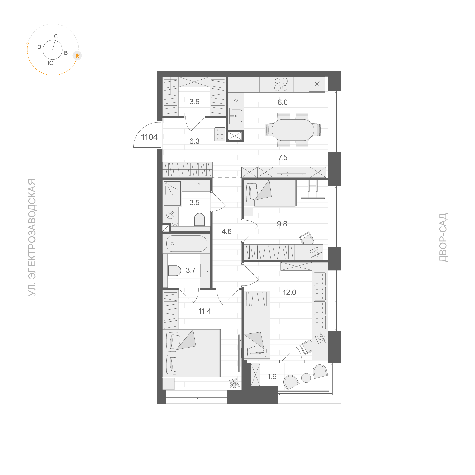 3 комн. квартира, 69.2 м², 11 этаж 