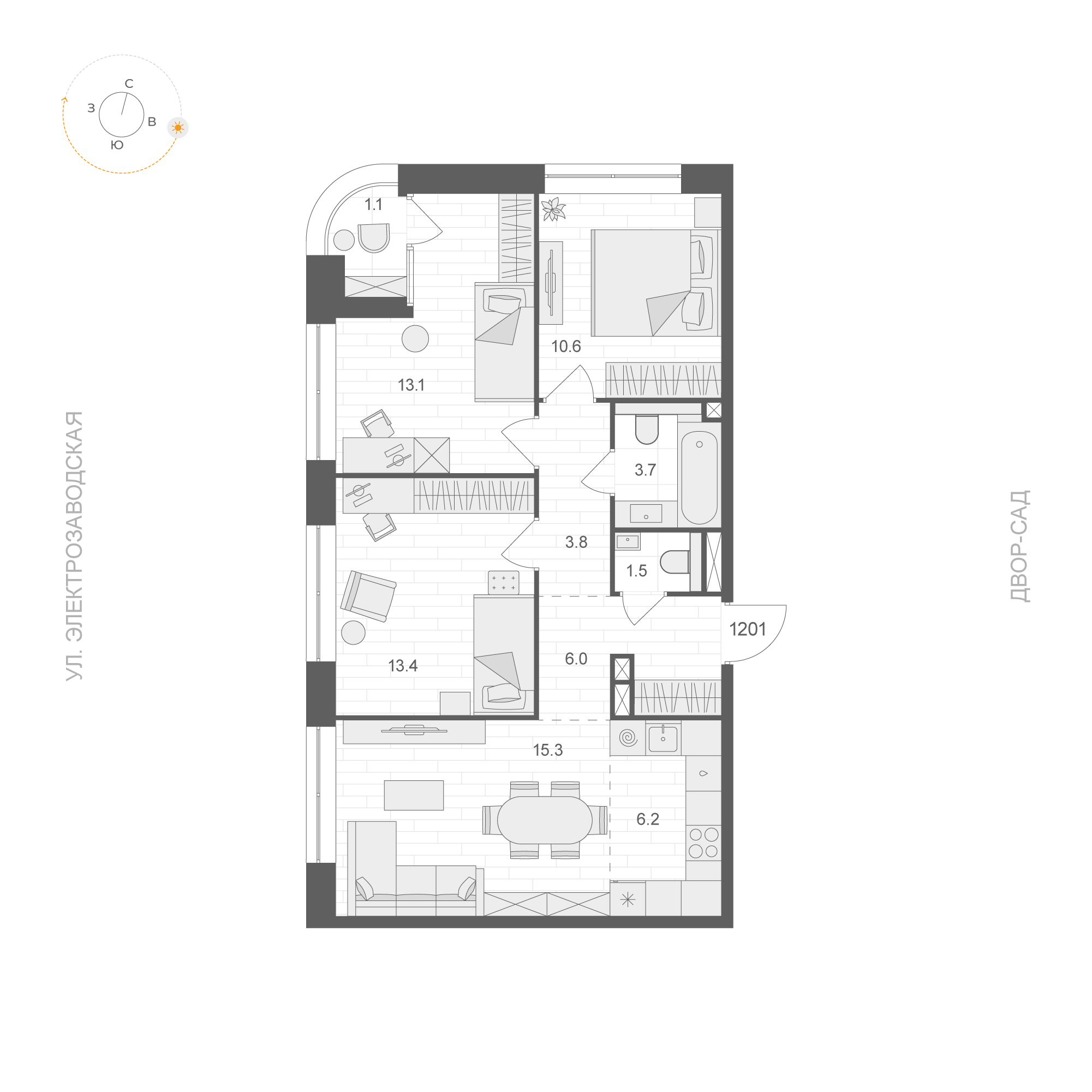 3 комн. квартира, 74.2 м², 12 этаж 
