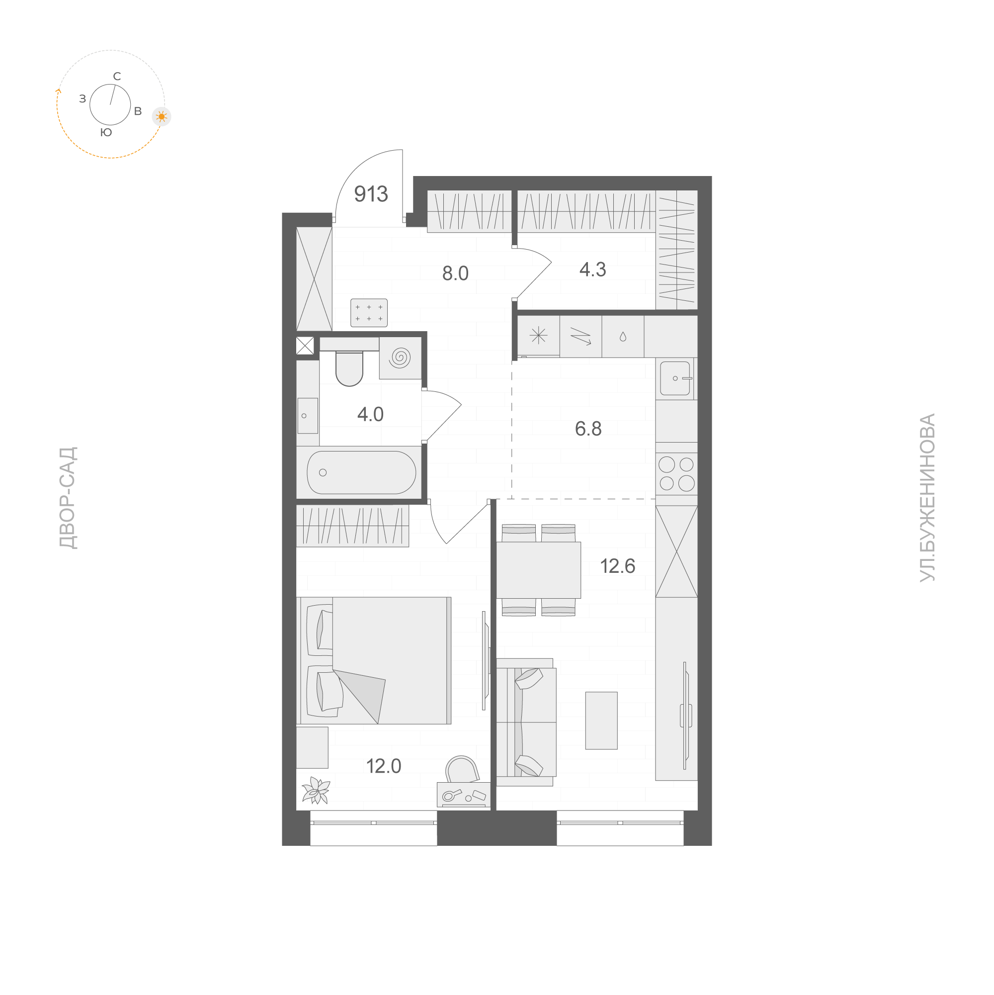 1 комн. квартира, 47.7 м², 9 этаж 
