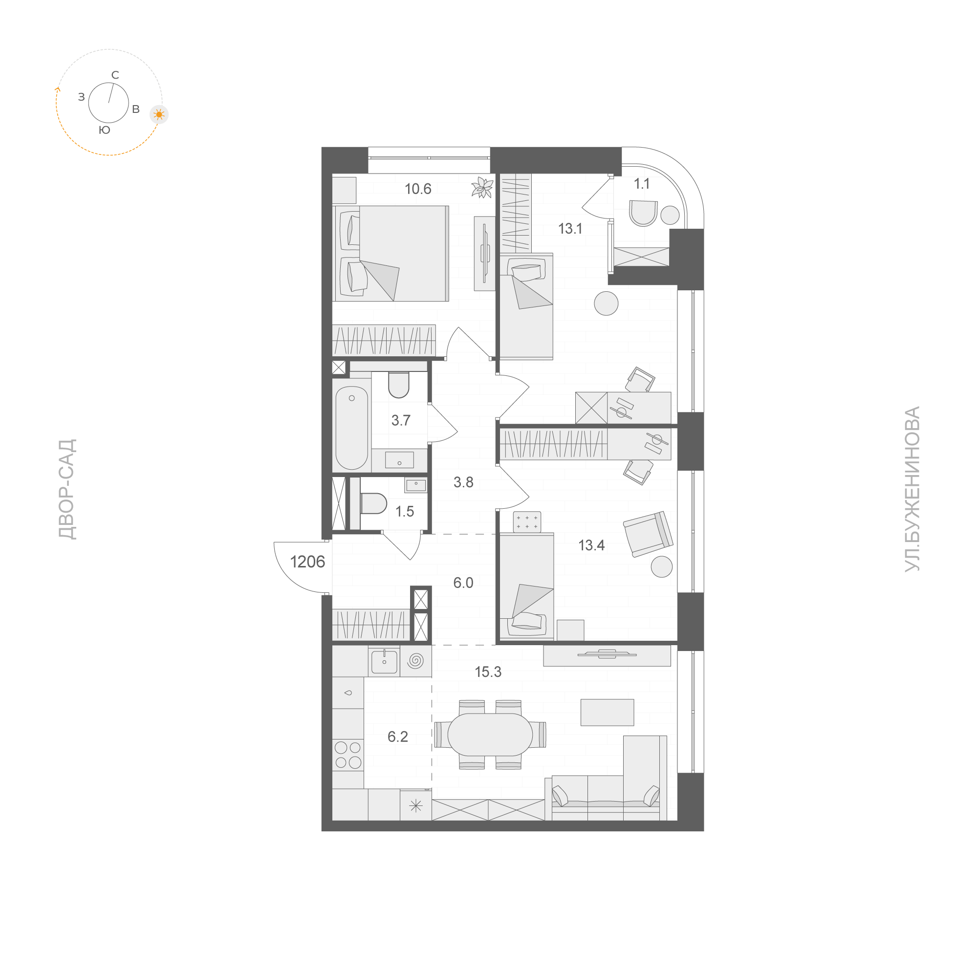 3 комн. квартира, 74.2 м², 12 этаж 
